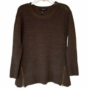 Forever 21 Knit Sweater Zipper Accents Olive Green Sz Small